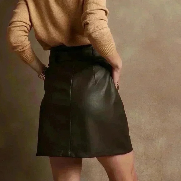Vegan Leather Banana Republic Factory Tie Black Mini Skirt SZ 12 - Picture 10 of 10